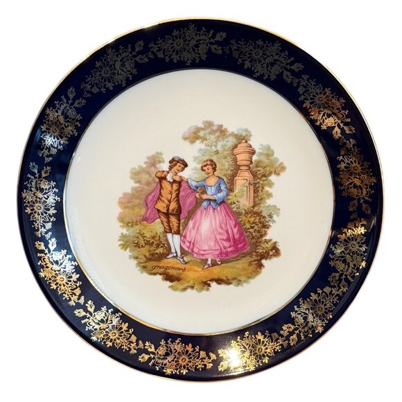 Vintage Limoges Fragonard 8" Plate with Plate Hanger - Picture 4 of 9